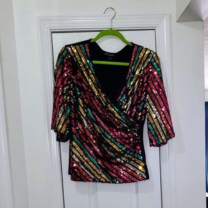 HOLIDAY 'NWT'  SEQUINED MULTI COLOR TOP BY PRELUDE, Size Medium $14